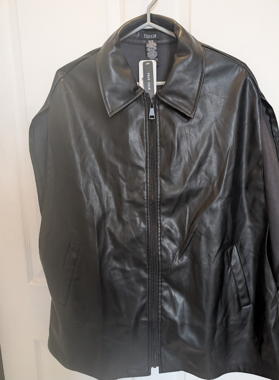 Black Faux Leather Zip-Front Women's Cape